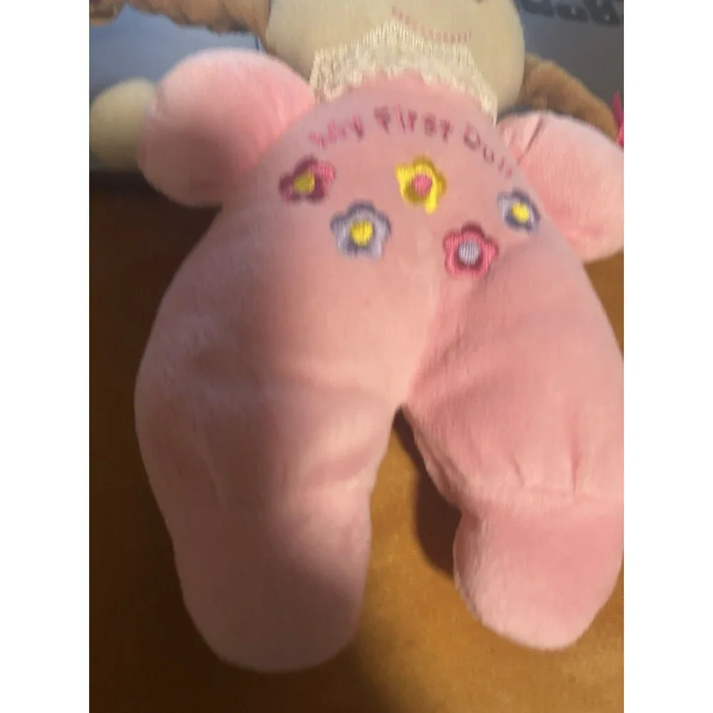 Stephan Baby 8” My First Doll Lovey Pink Brown Hair Rattle
